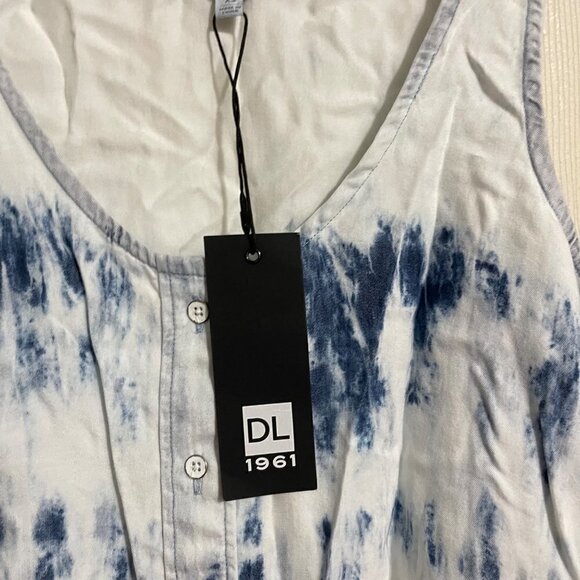 DL1961 Women's NWT Blue 100% Tencel Lyocell Tie Dye Button Up Sleeveless Top XS - Picture 3 of 7